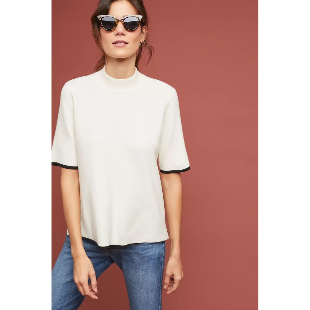Moth by Anthropologie Ivory Mock Neck Short Sleeve Sweater XS
